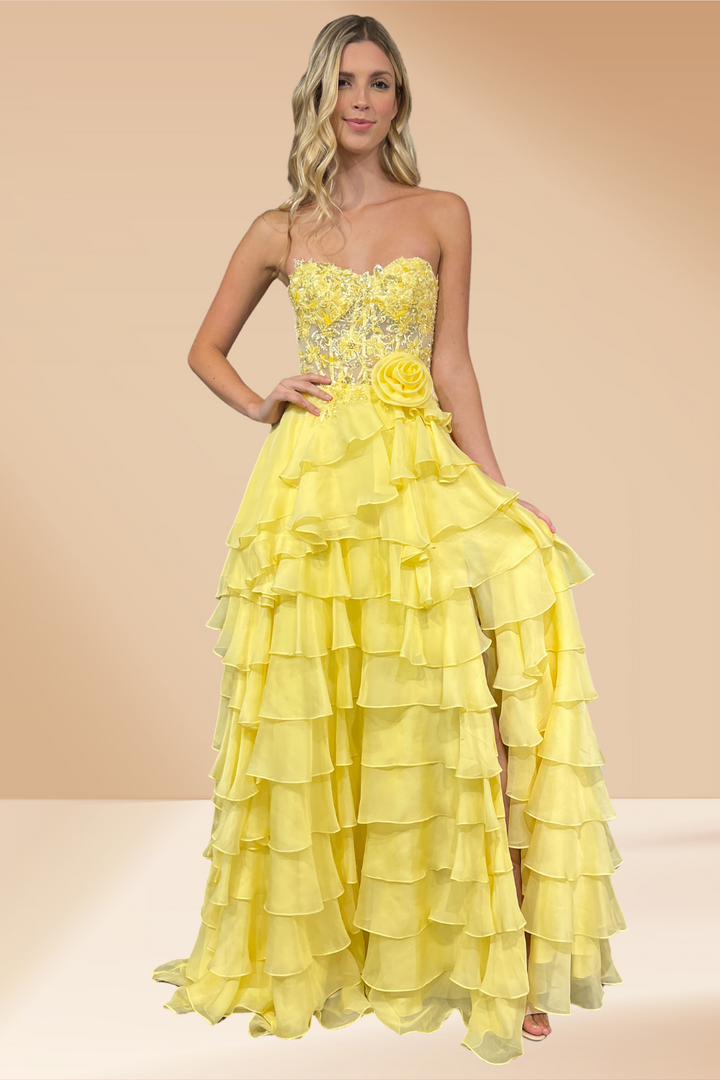 Strapless A-line Tiered Gown by Amelia Couture 7087