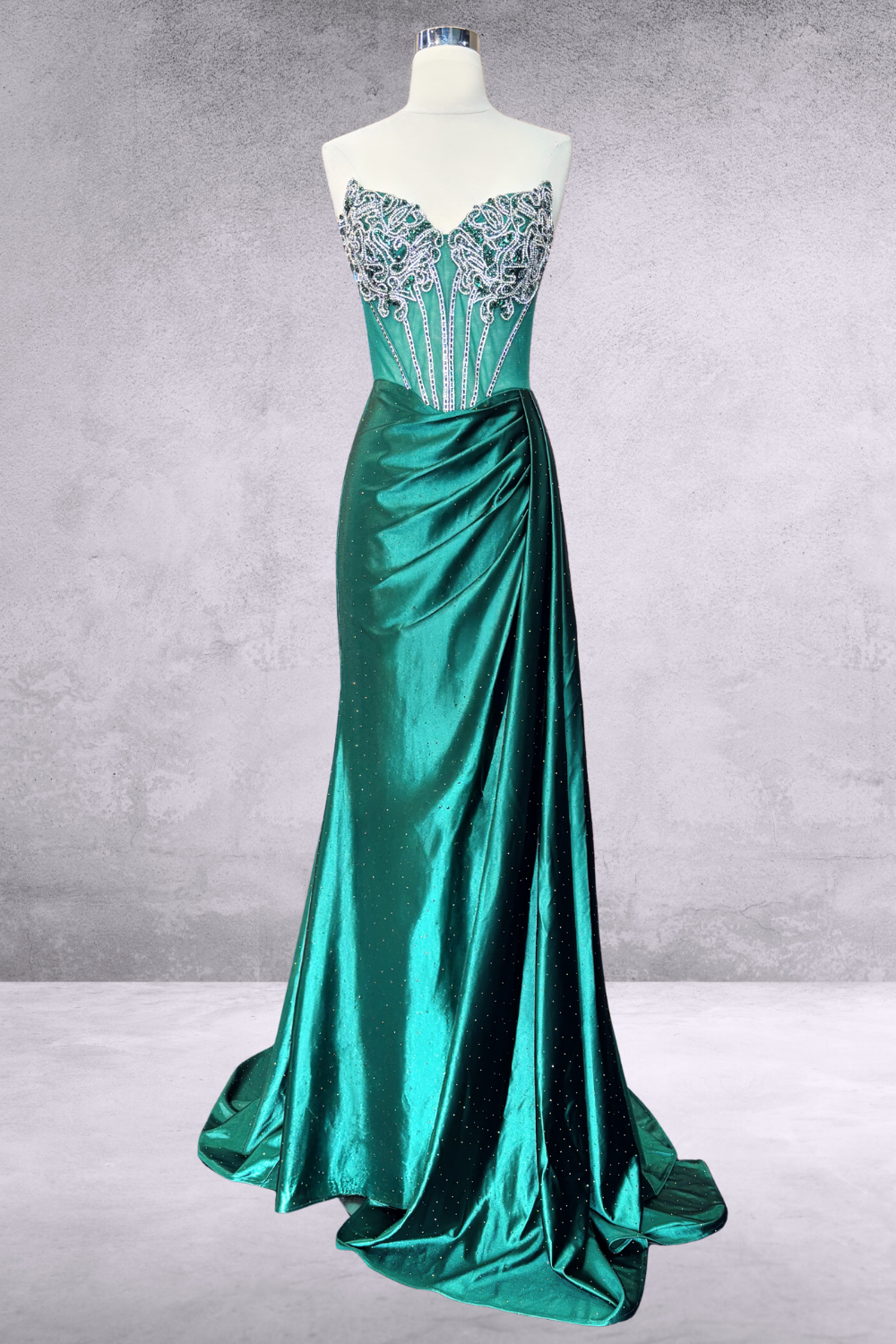 Beaded Satin Strapless Slit Gown by Amelia Couture 2128
