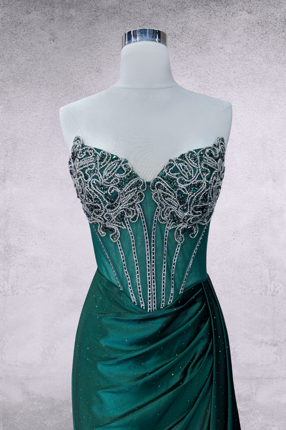 Beaded Satin Strapless Slit Gown by Amelia Couture 2128