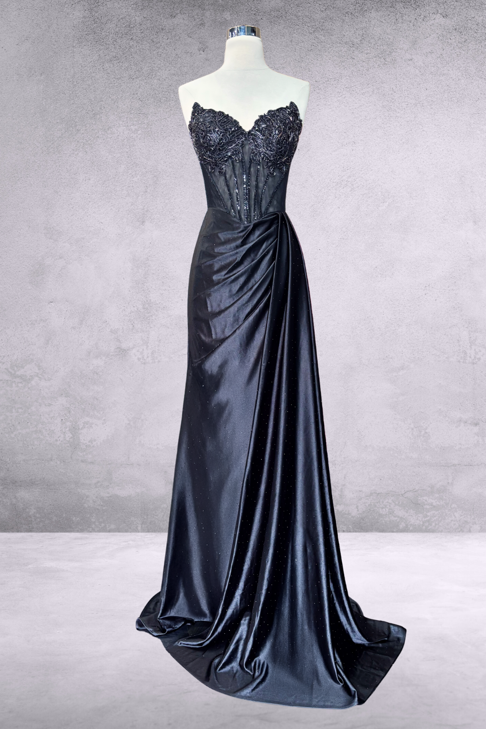 Beaded Satin Strapless Slit Gown by Amelia Couture 2128