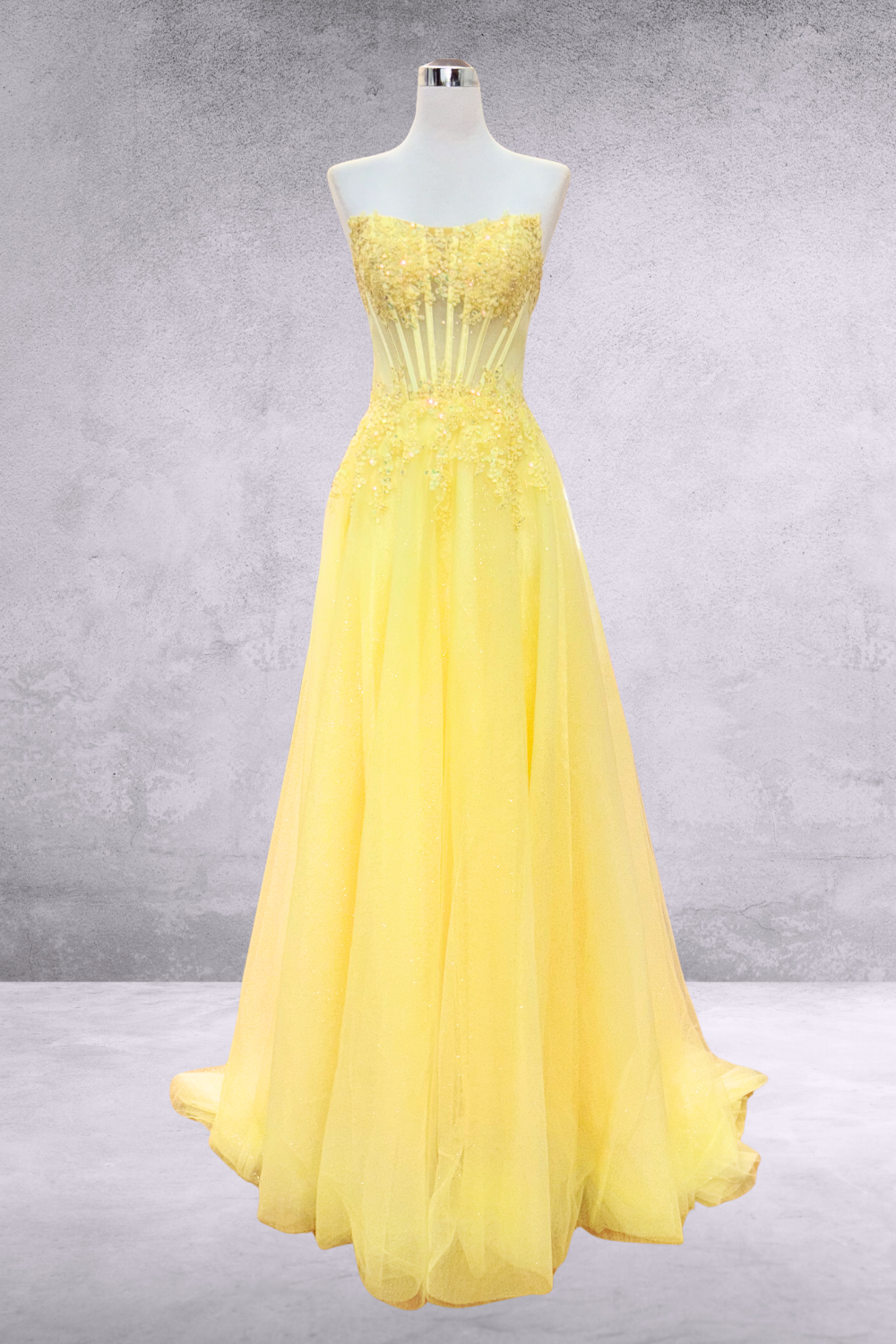 Applique Strapless Slit Gown by Amelia Couture 9078