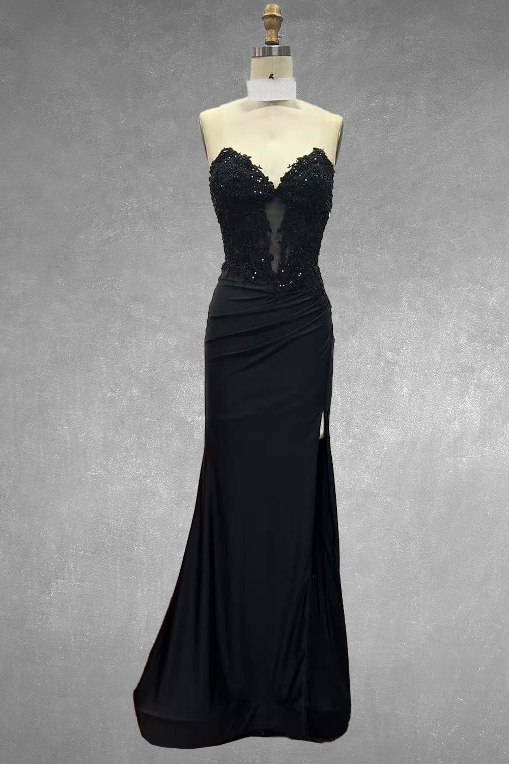 Applique Strapless Slit Gown by Amelia Couture 7083