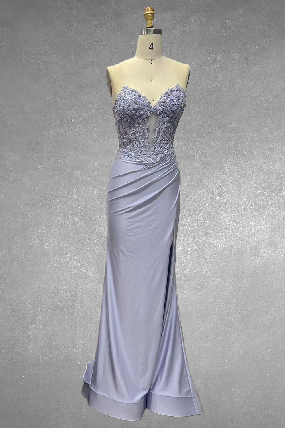 Applique Strapless Slit Gown by Amelia Couture 7083