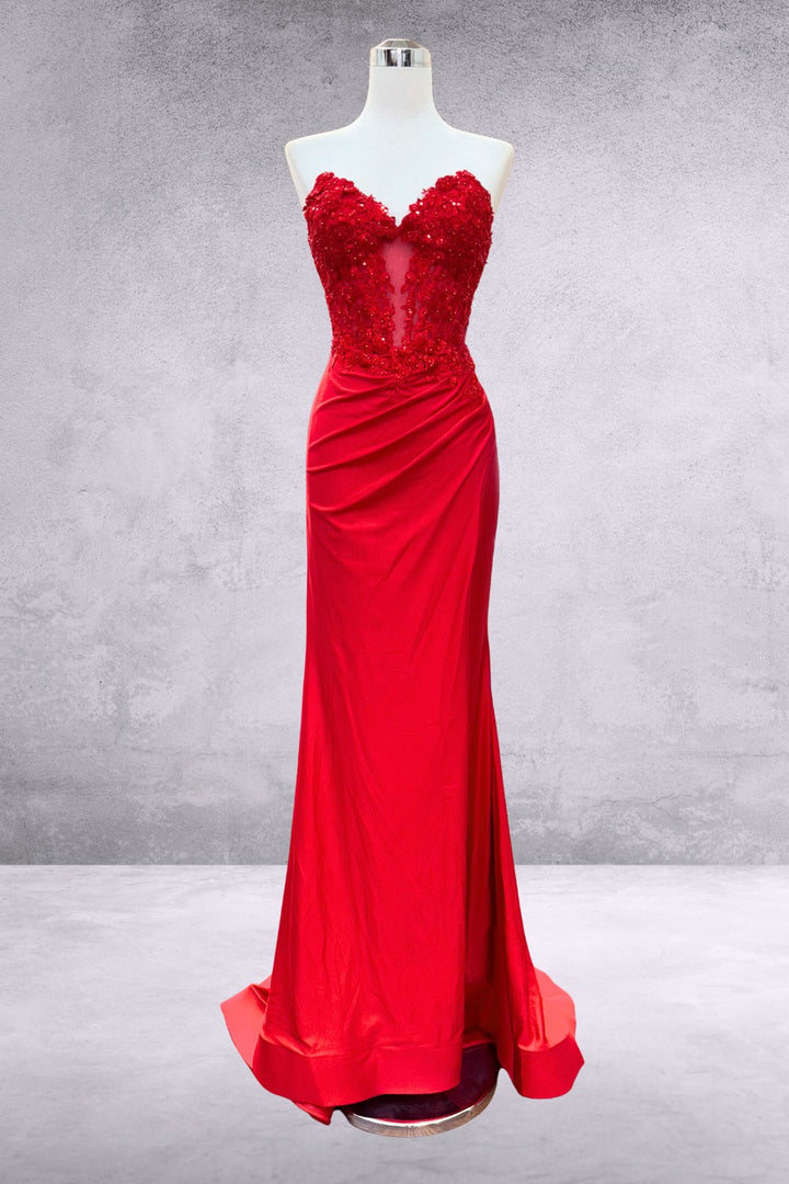 Applique Strapless Slit Gown by Amelia Couture 7083