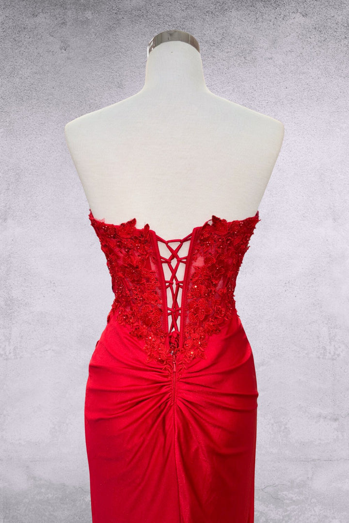 Applique Strapless Slit Gown by Amelia Couture 7083