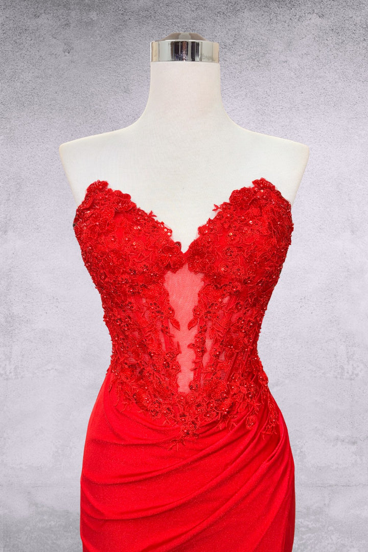 Applique Strapless Slit Gown by Amelia Couture 7083