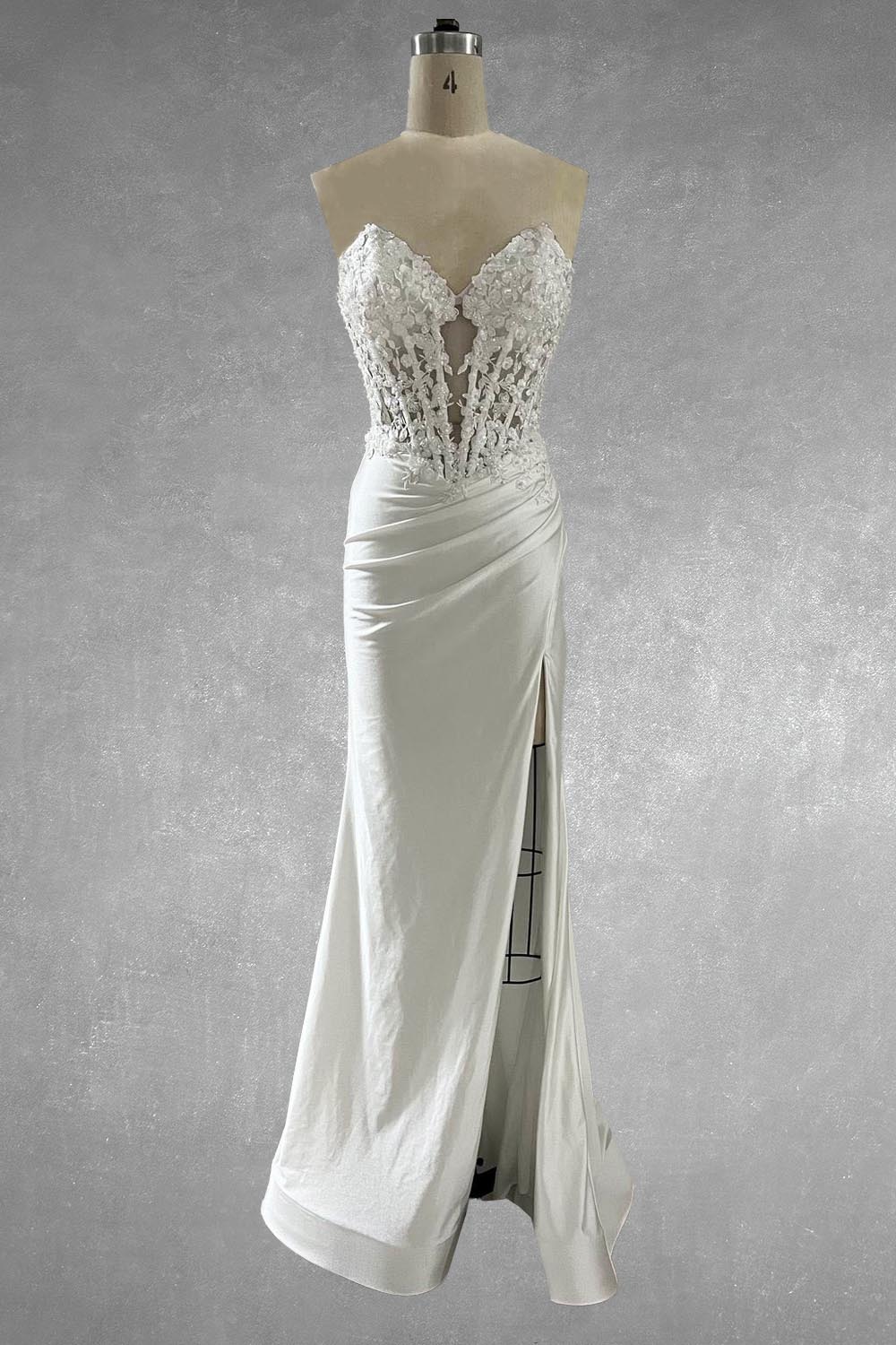 Applique Strapless Slit Gown by Amelia Couture 7083