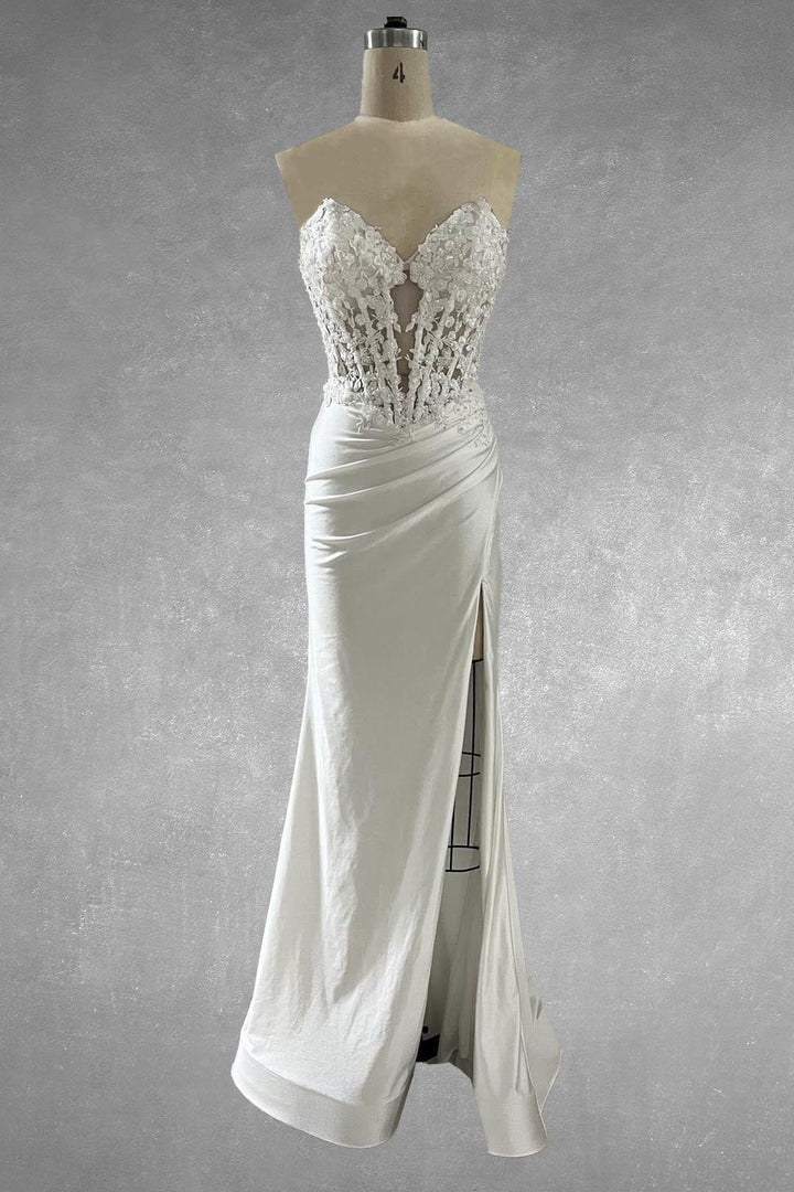 Applique Strapless Slit Gown by Amelia Couture 7083