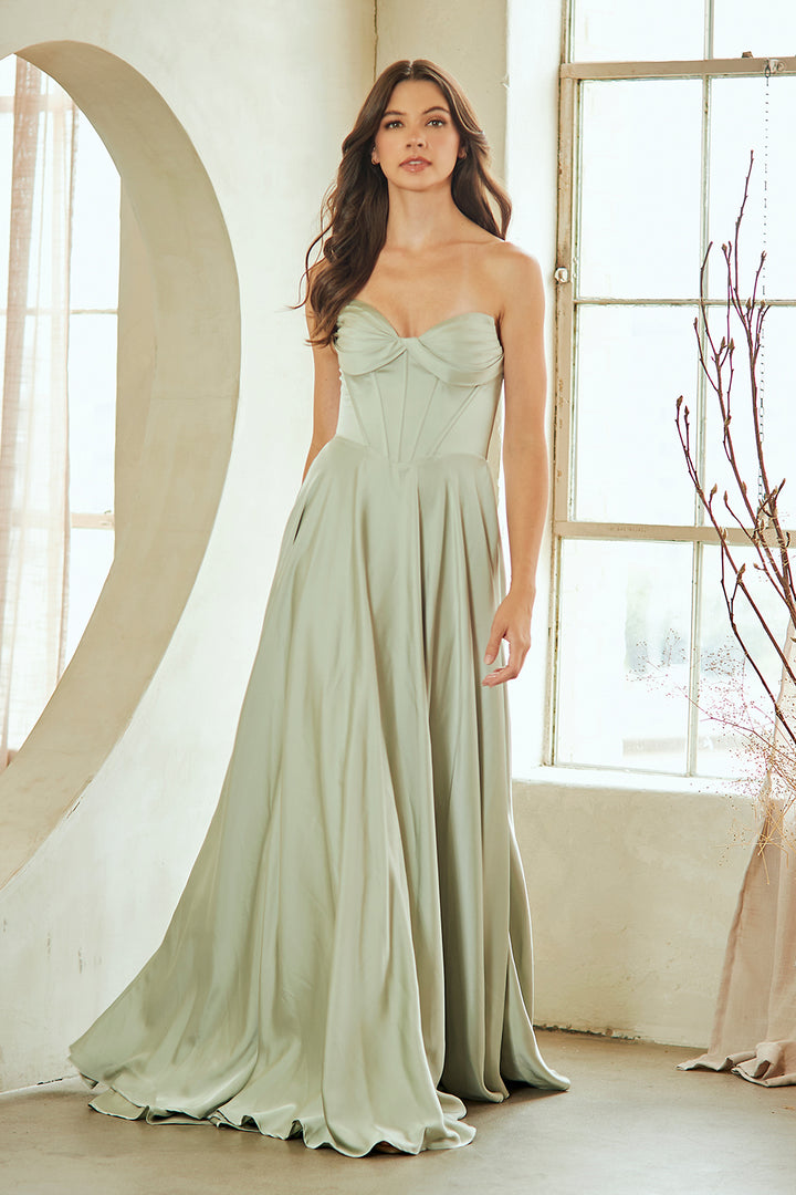 Strapless A-line Slit Gown by Amelia Couture 4053