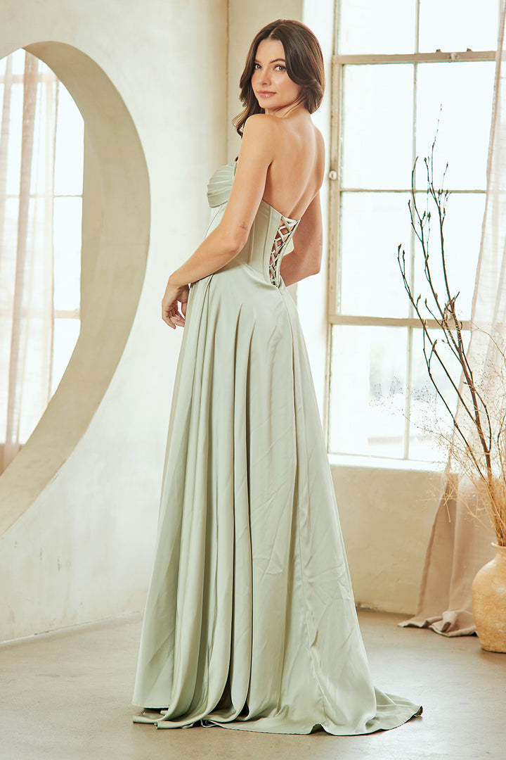 Strapless A-line Slit Gown by Amelia Couture 4053