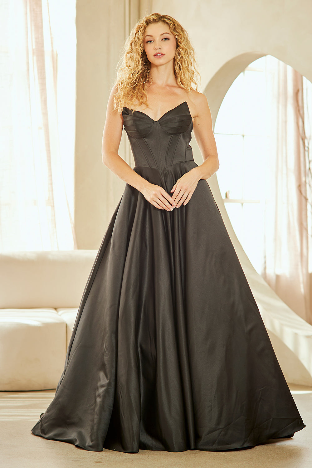 Satin Strapless A-line Gown by Amelia Couture 5080