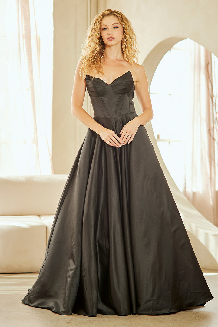 Satin Strapless A-line Gown by Amelia Couture 5080