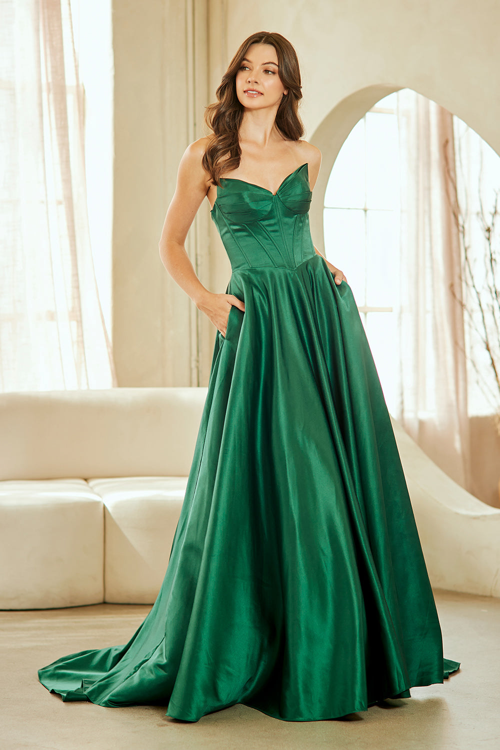 Satin Strapless A-line Gown by Amelia Couture 5080