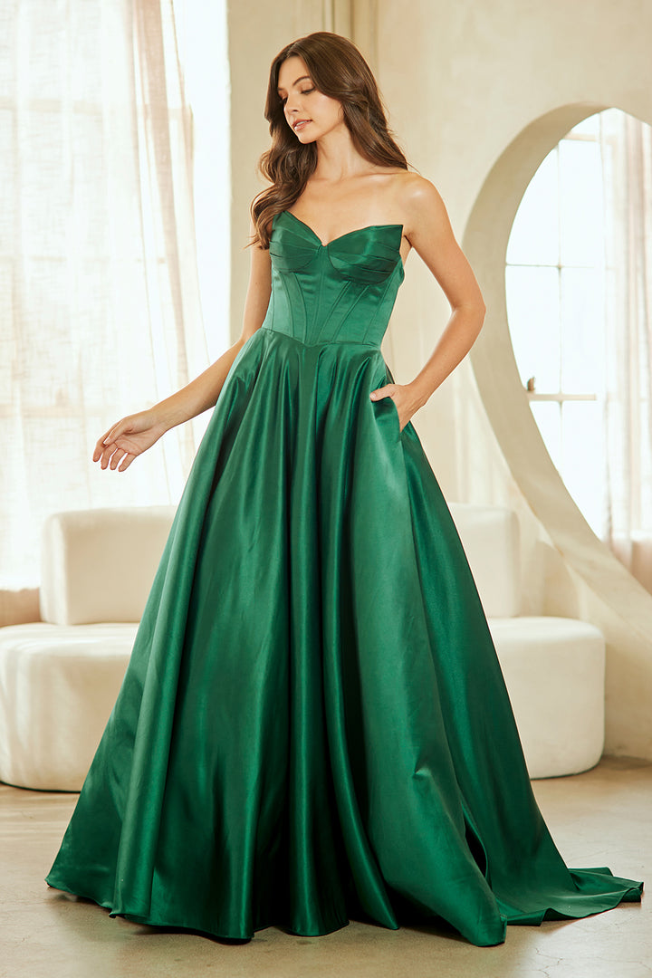 Satin Strapless A-line Gown by Amelia Couture 5080