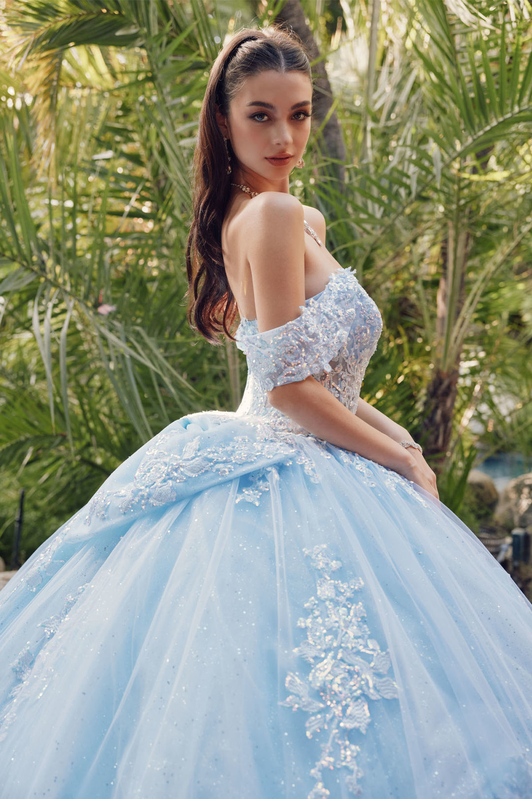 Applique Off Shoulder Ball Gown by Juliet JT1458J