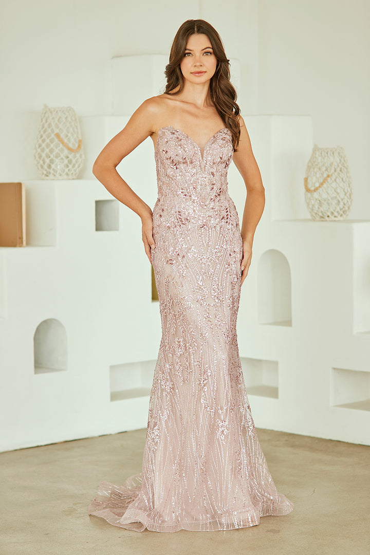 Embellished Strapless Gown by Amelia Couture JQ1101