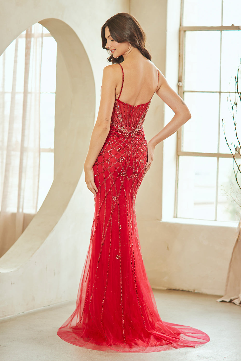 Beaded V-Neck Tulle Gown by Amelia Couture 2135