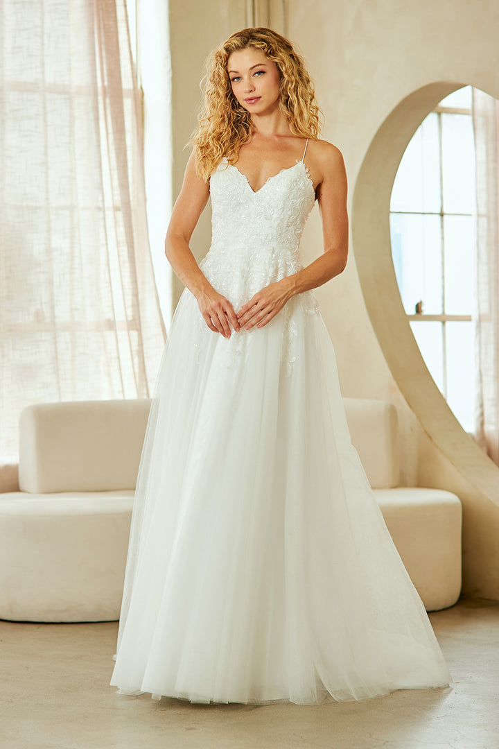 Applique V-Neck A-line Gown by Amelia Couture 9079