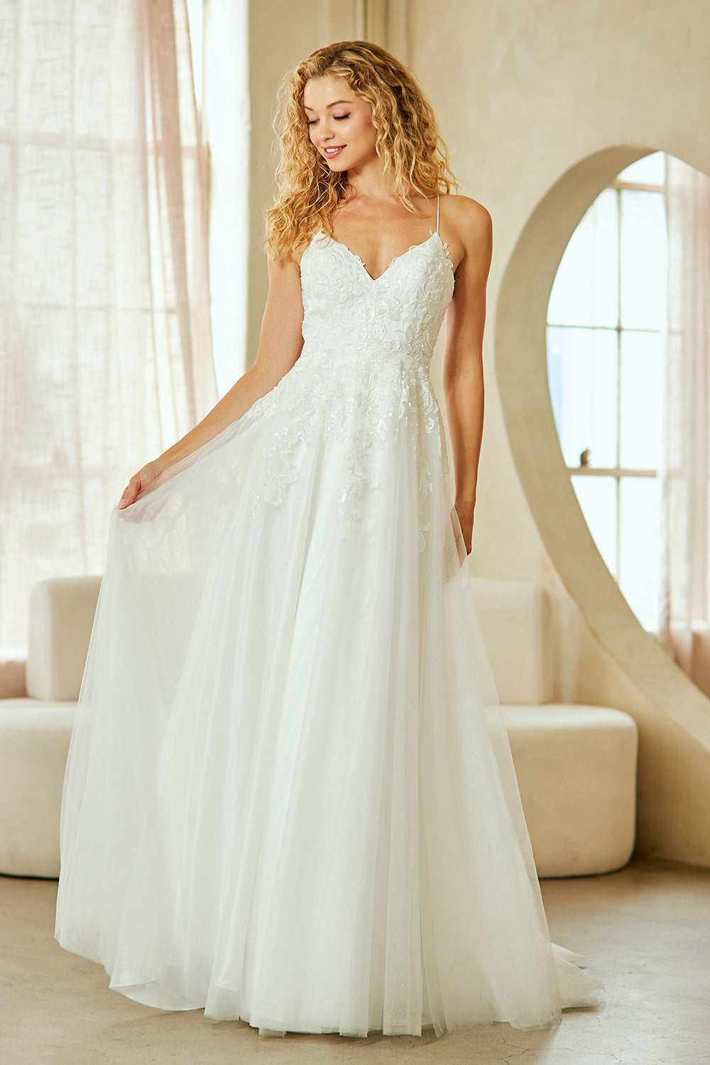 Applique V-Neck A-line Gown by Amelia Couture 9079
