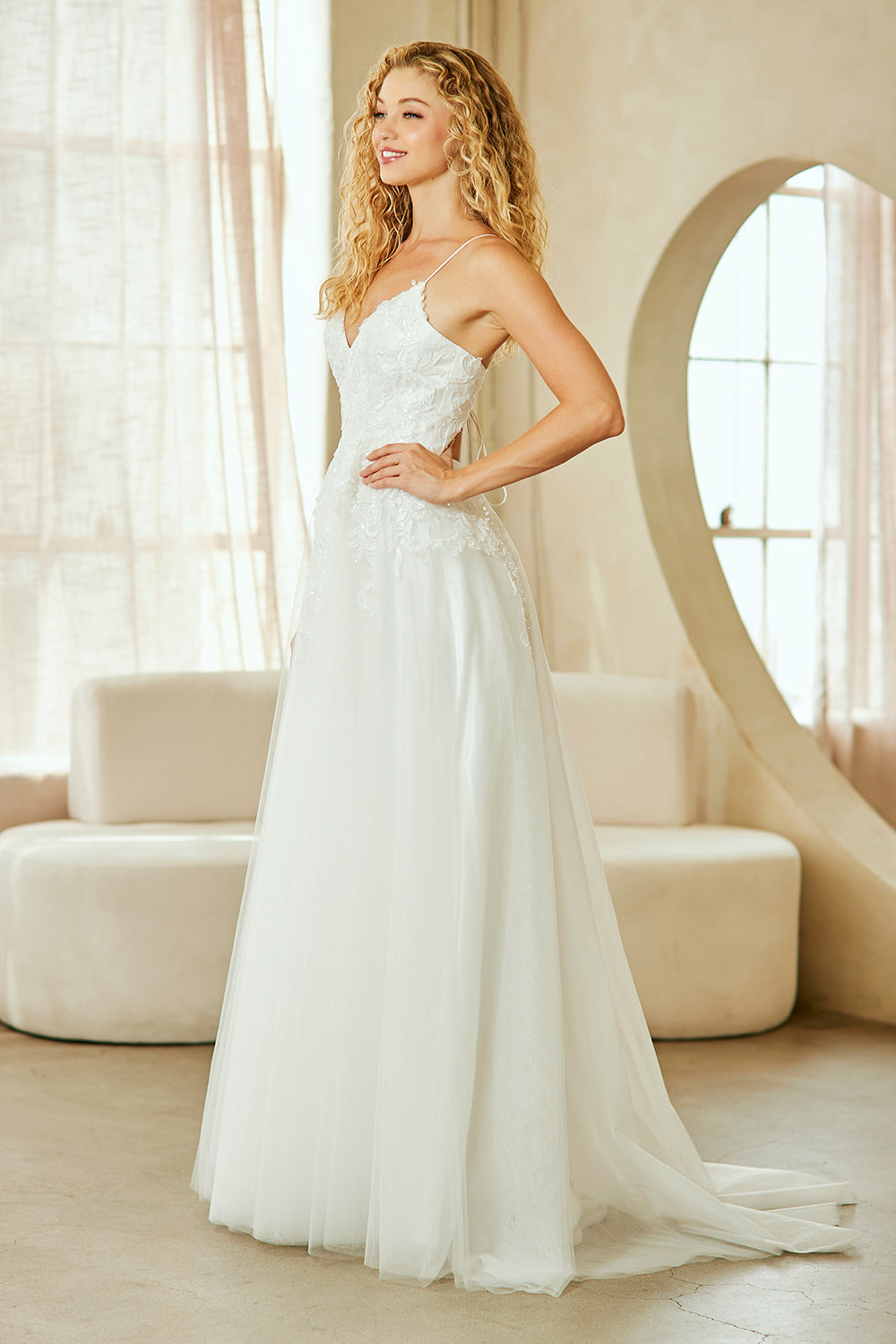 Applique V-Neck A-line Gown by Amelia Couture 9079