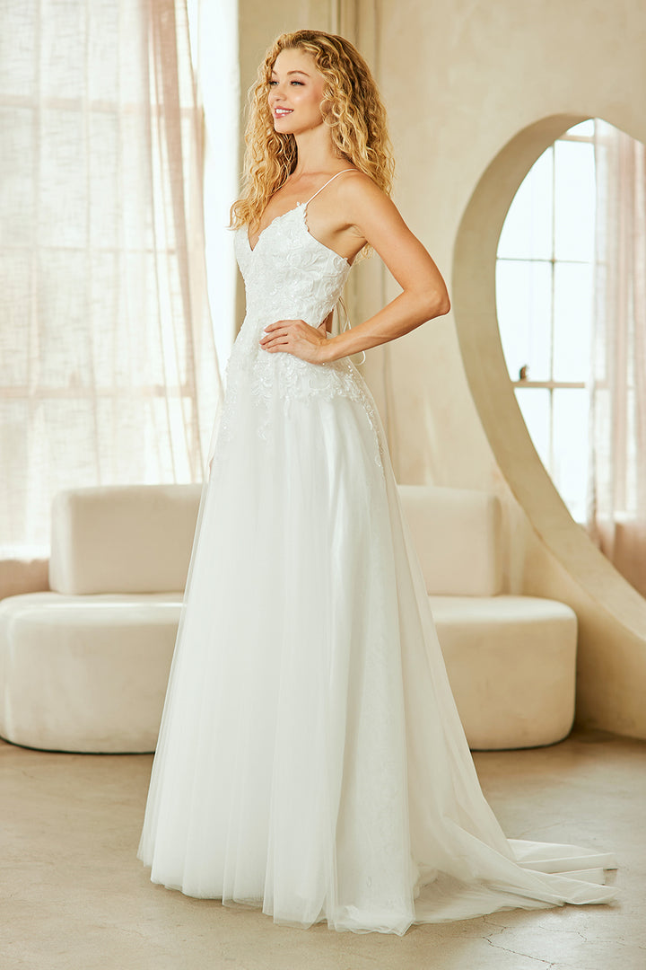 Applique V-Neck A-line Gown by Amelia Couture 9079