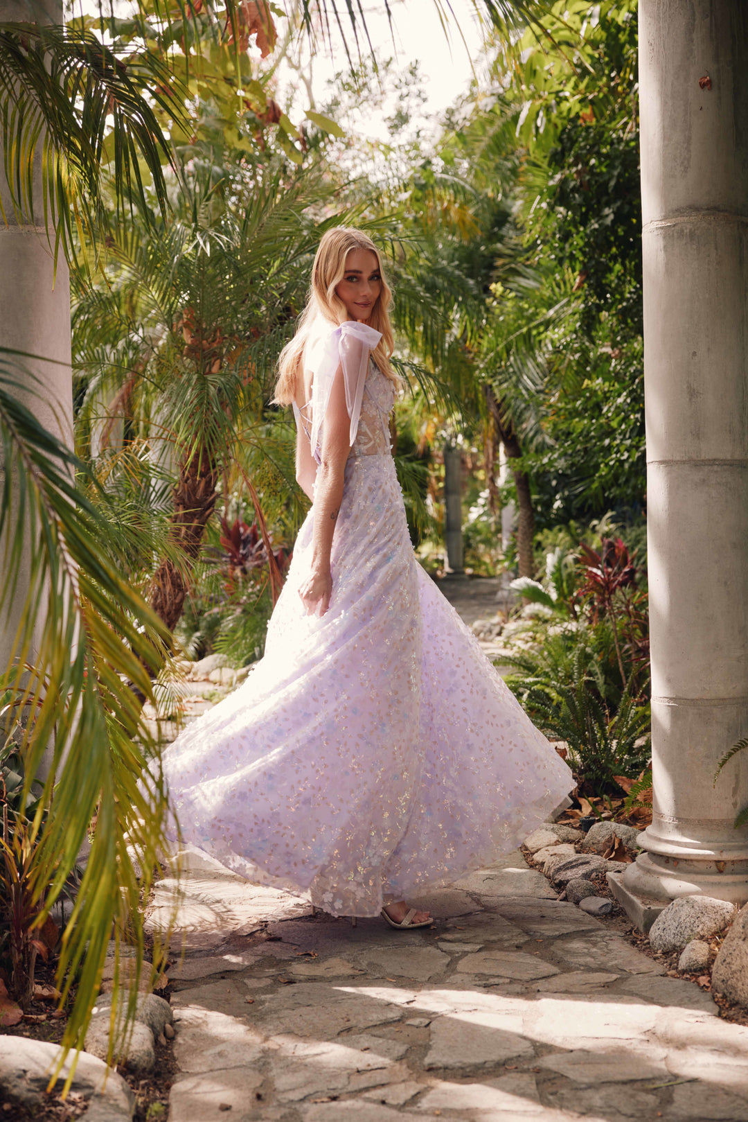 3D Floral Glitter Print Sleeveless A-line Gown by Juliet JT2439K