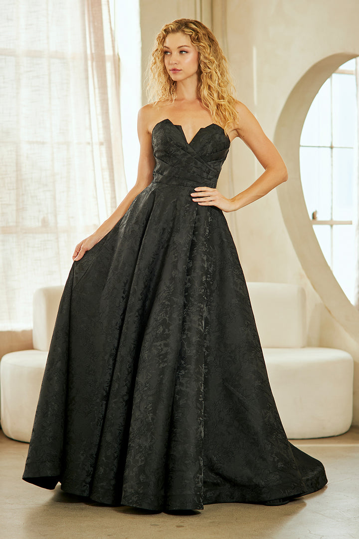 Brocade Strapless A-line Gown by Amelia Couture 8061