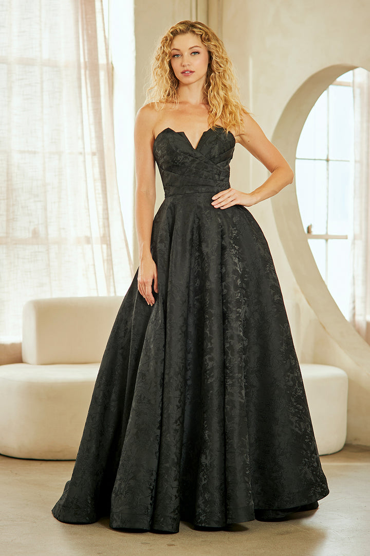 Brocade Strapless A-line Gown by Amelia Couture 8061