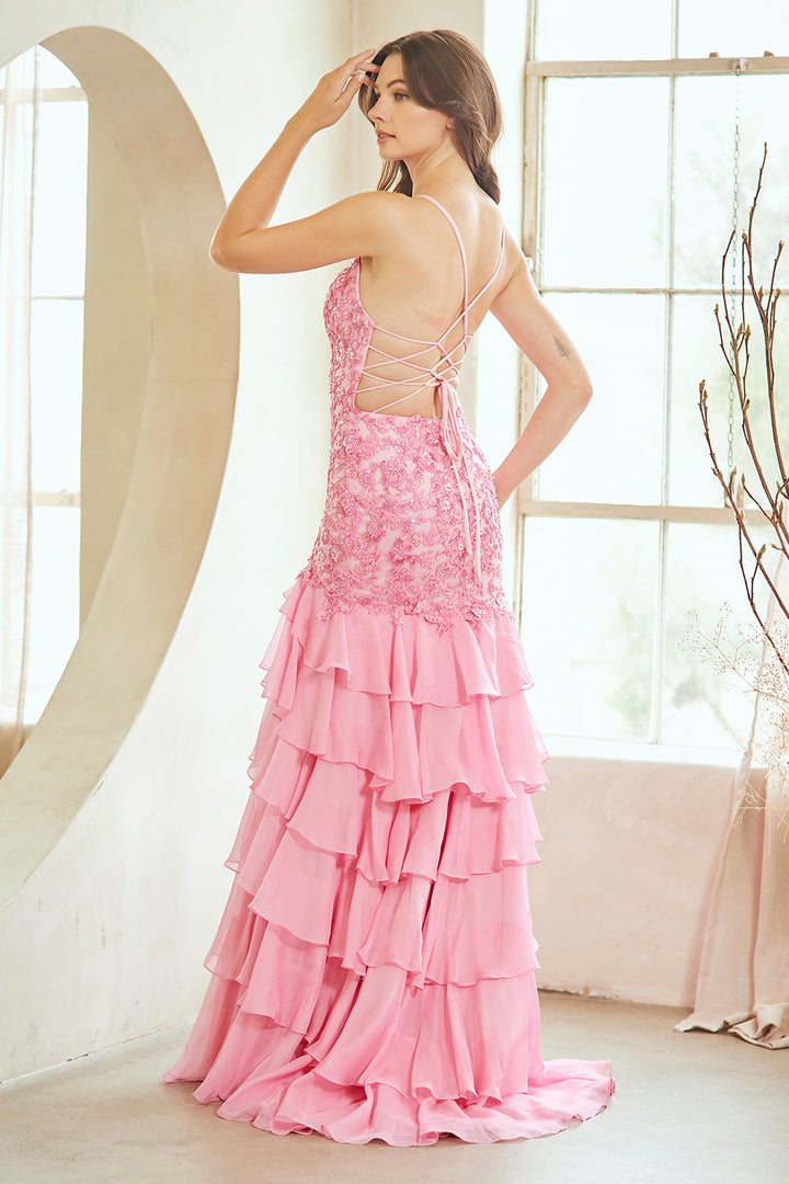 Applique Sleeveless Tiered Gown by Amelia Couture 7085