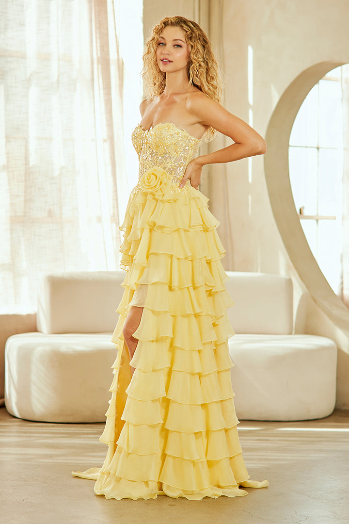 Strapless A-line Tiered Gown by Amelia Couture 7087
