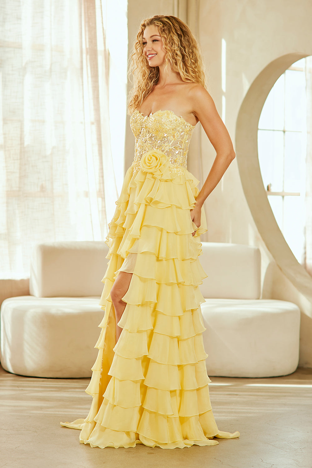 Strapless A-line Tiered Gown by Amelia Couture 7087