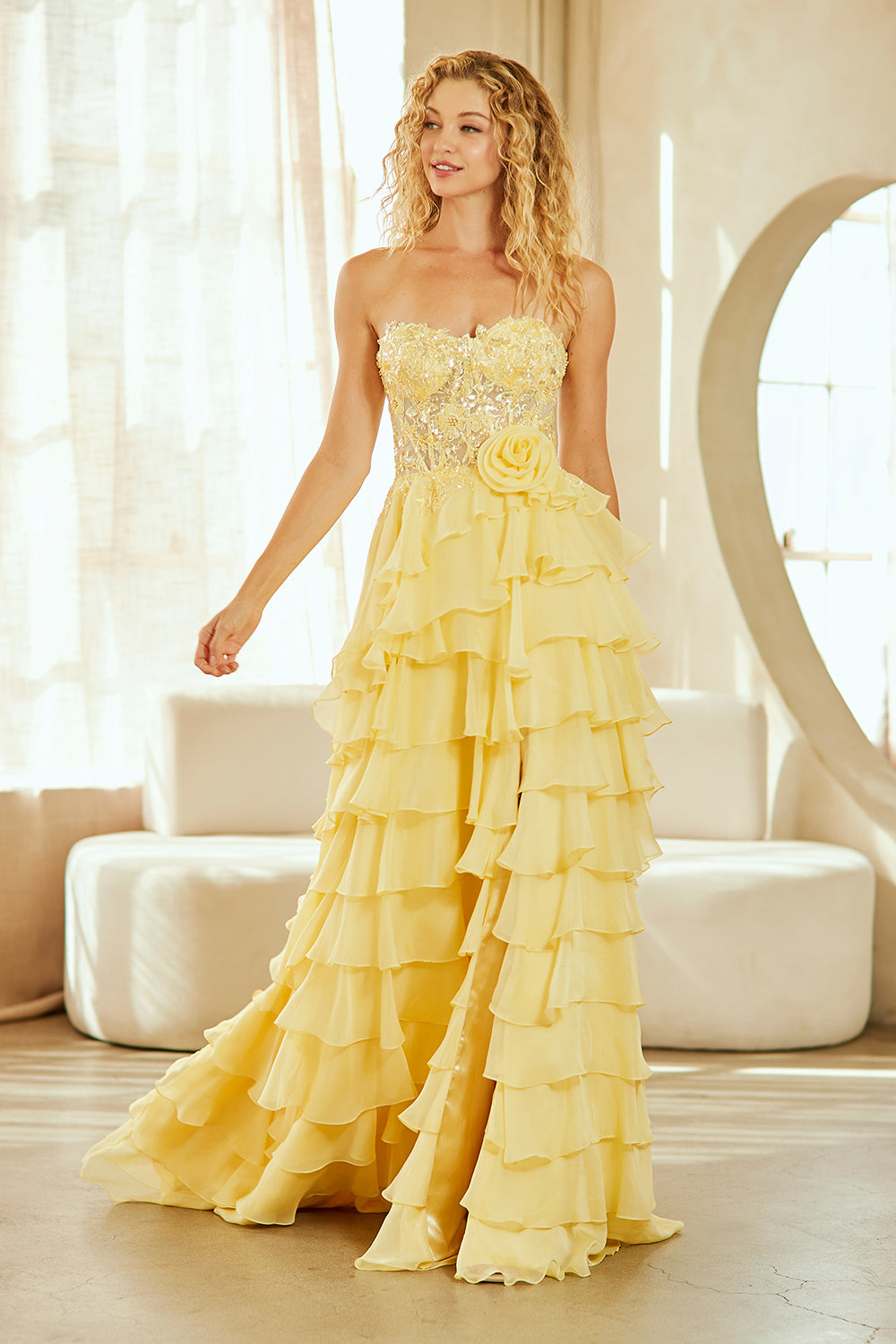 Strapless A-line Tiered Gown by Amelia Couture 7087
