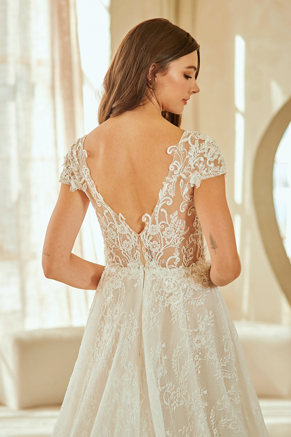 Applique Short Sleeve Bridal Gown by Amelia Couture 2142