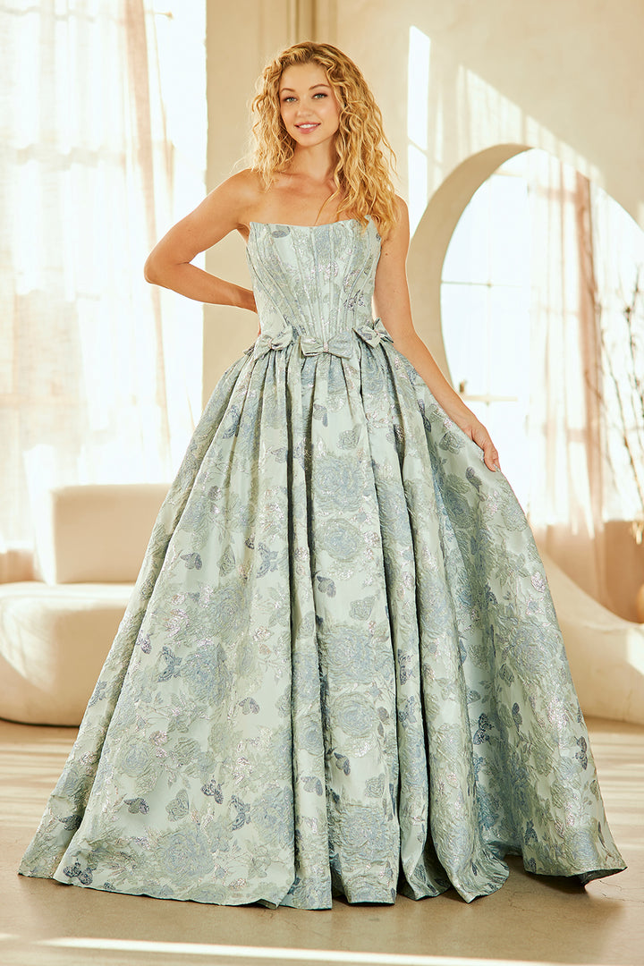 Brocade Strapless A-line Gown by Amelia Couture 8068