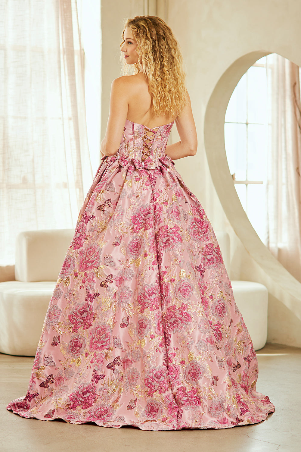Brocade Strapless A-line Gown by Amelia Couture 8068