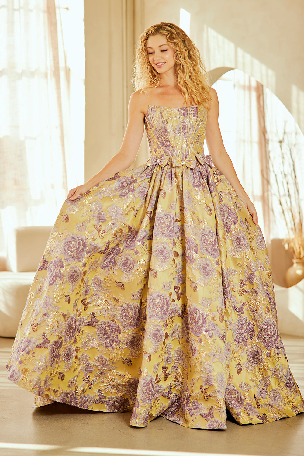 Brocade Strapless A-line Gown by Amelia Couture 8068