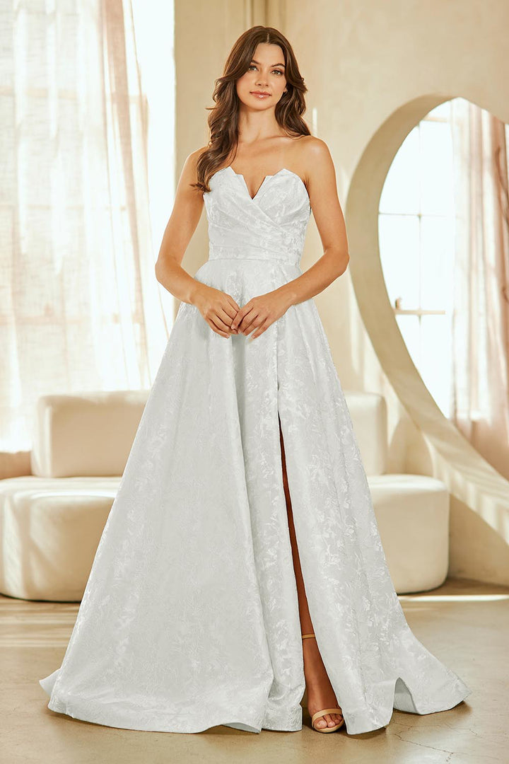 Brocade Strapless A-line Gown by Amelia Couture 8061