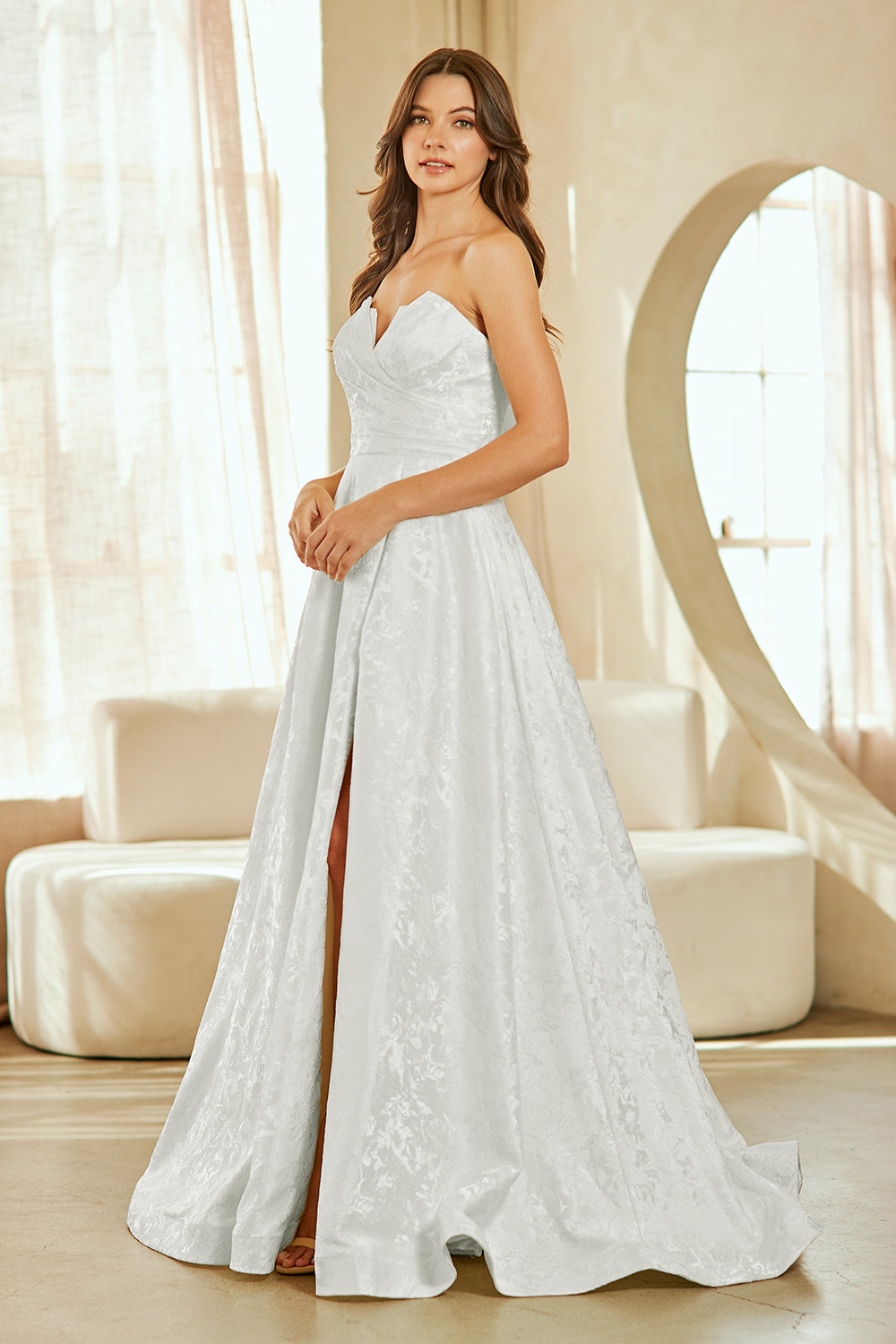 Brocade Strapless A-line Gown by Amelia Couture 8061