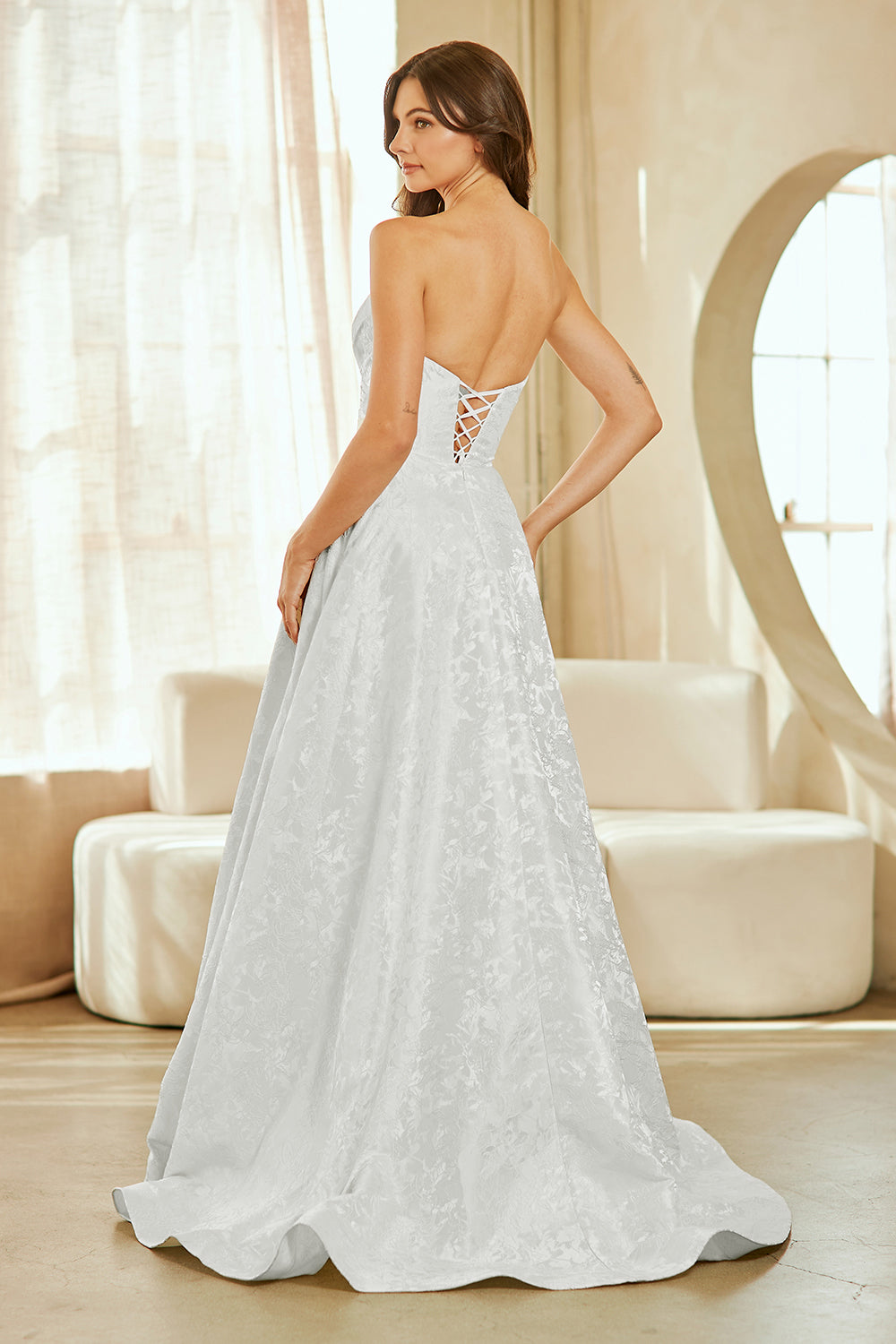 Brocade Strapless A-line Gown by Amelia Couture 8061