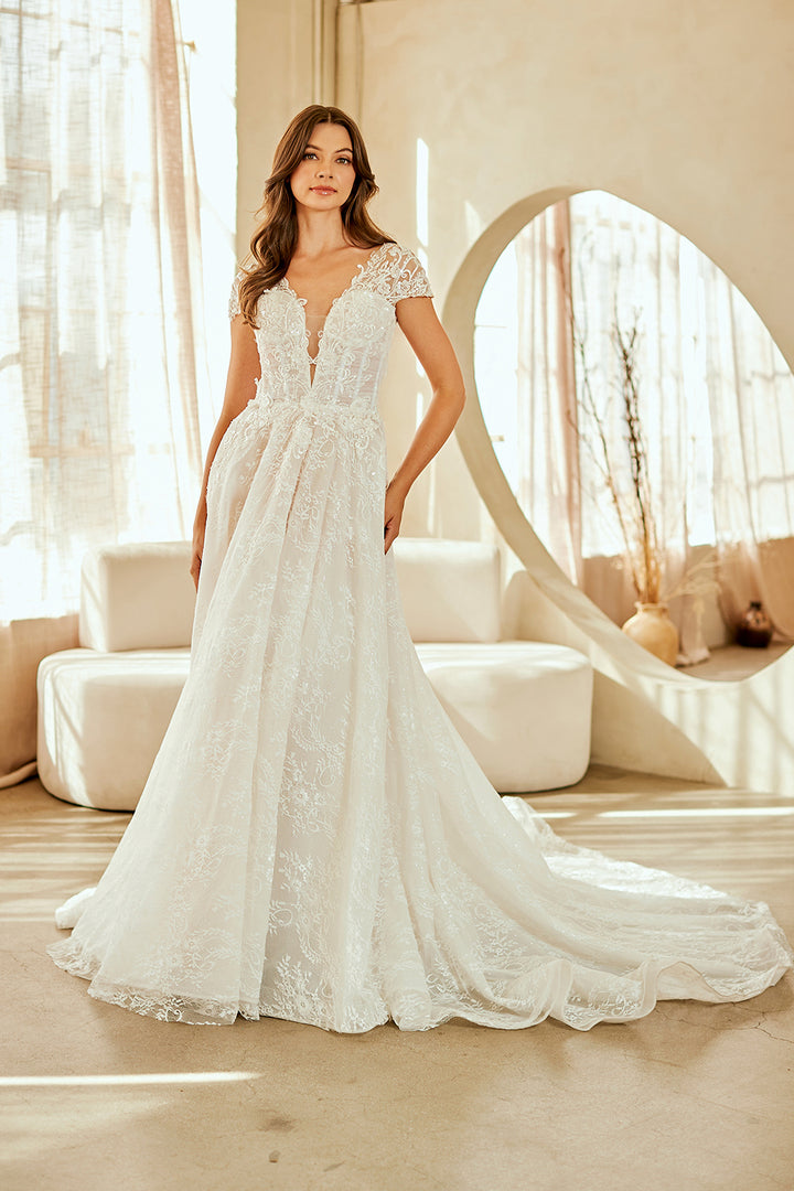 Applique Short Sleeve Bridal Gown by Amelia Couture 2142