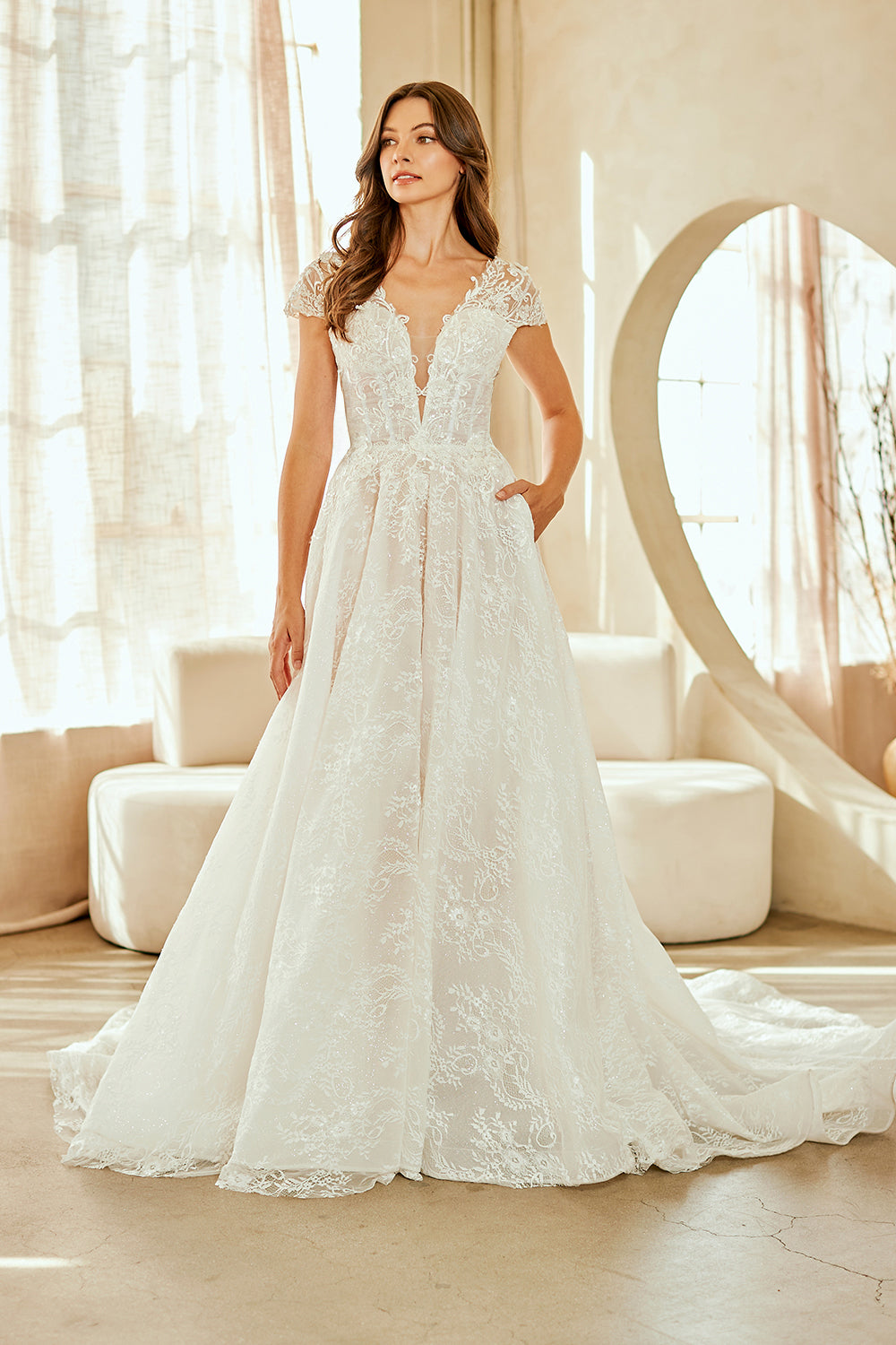 Applique Short Sleeve Bridal Gown by Amelia Couture 2142