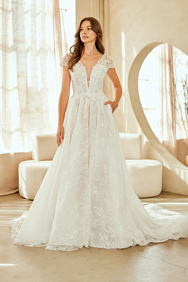 Applique Short Sleeve Bridal Gown by Amelia Couture 2142