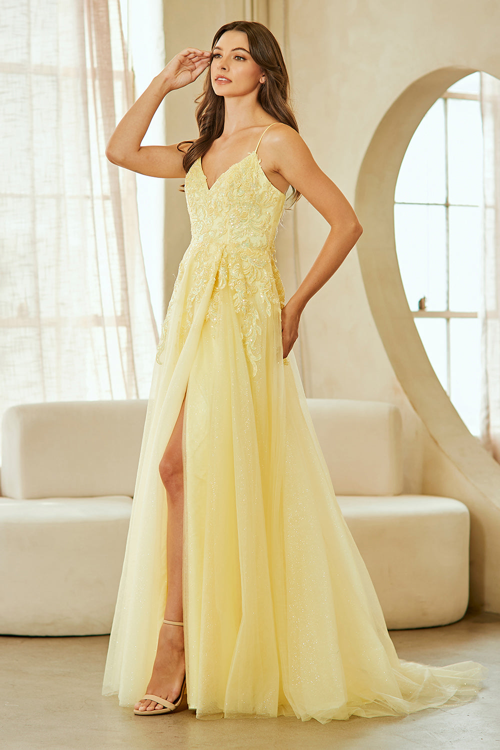 Applique V-Neck A-line Gown by Amelia Couture 9079