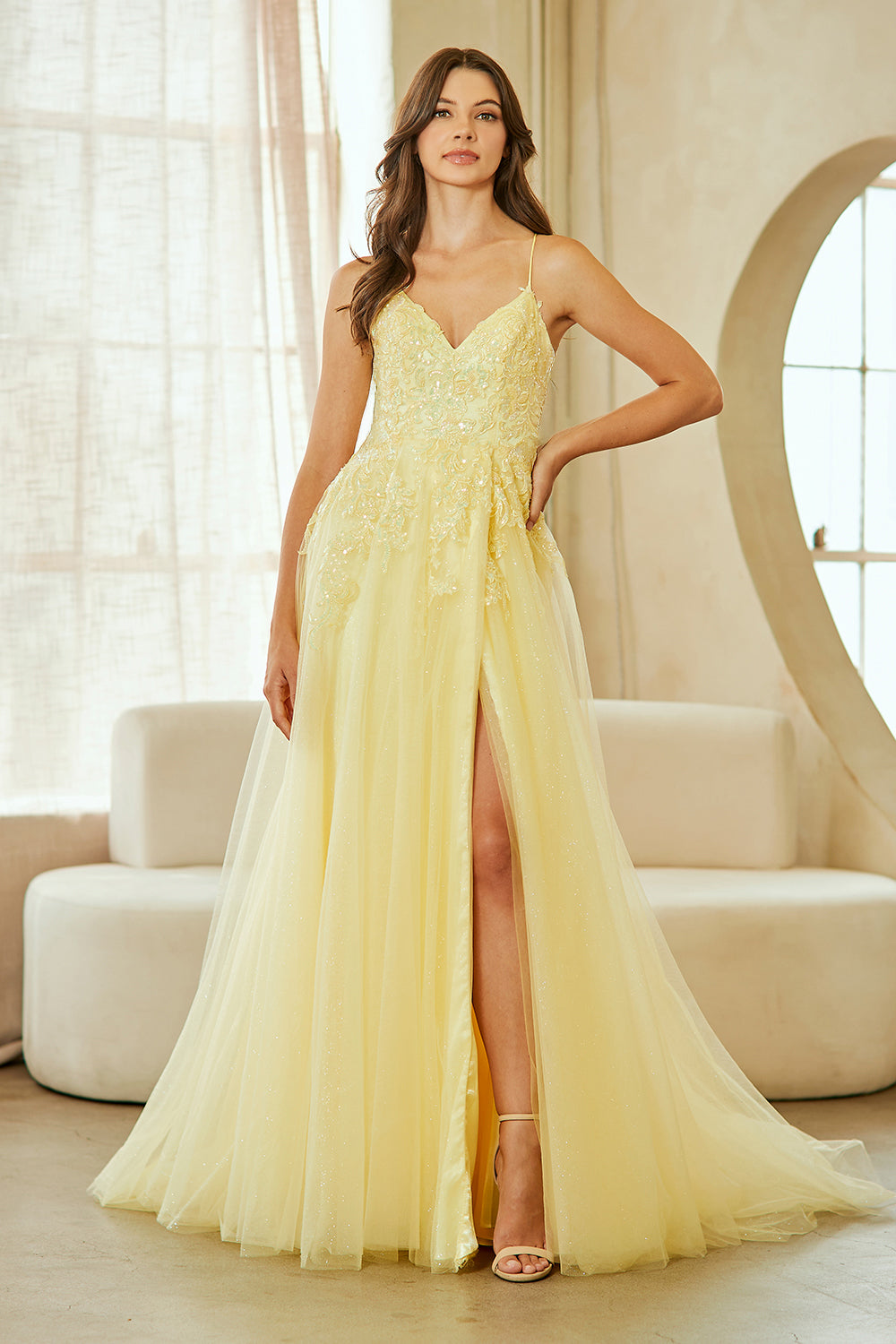 Applique V-Neck A-line Gown by Amelia Couture 9079