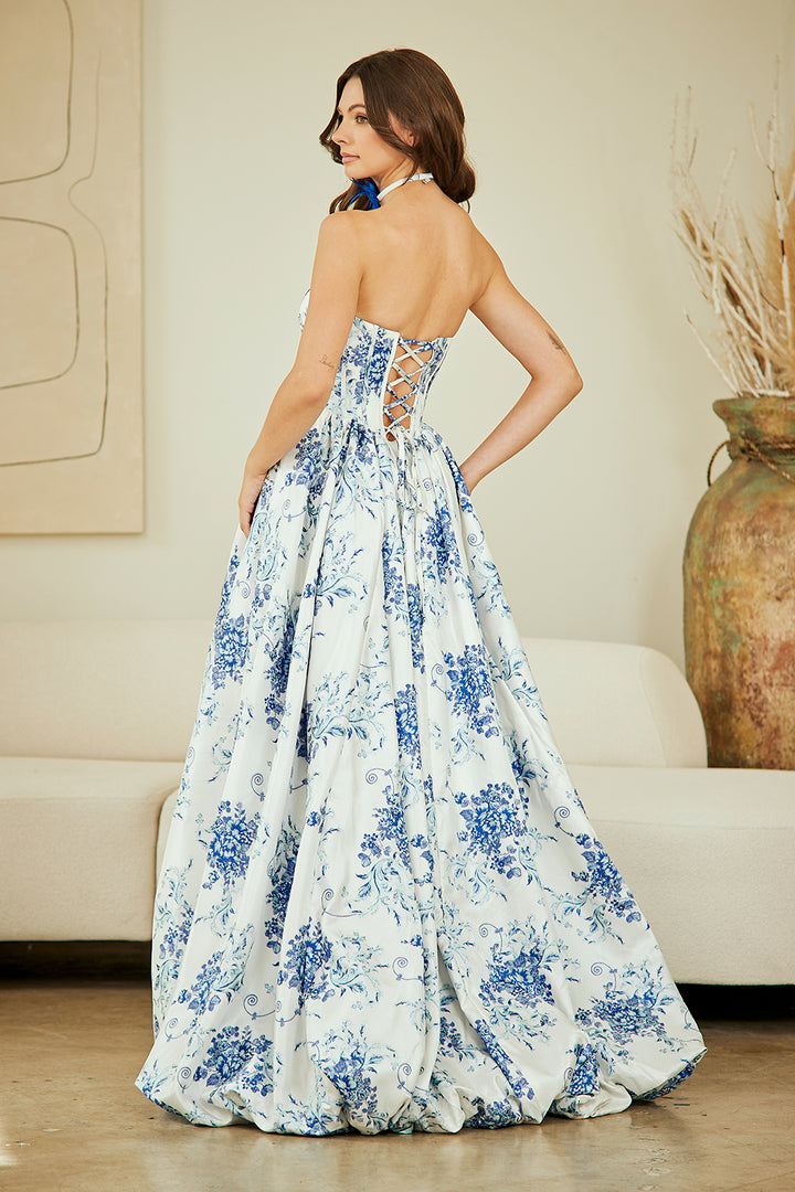Print Strapless A-line Gown by Amelia Couture 2079