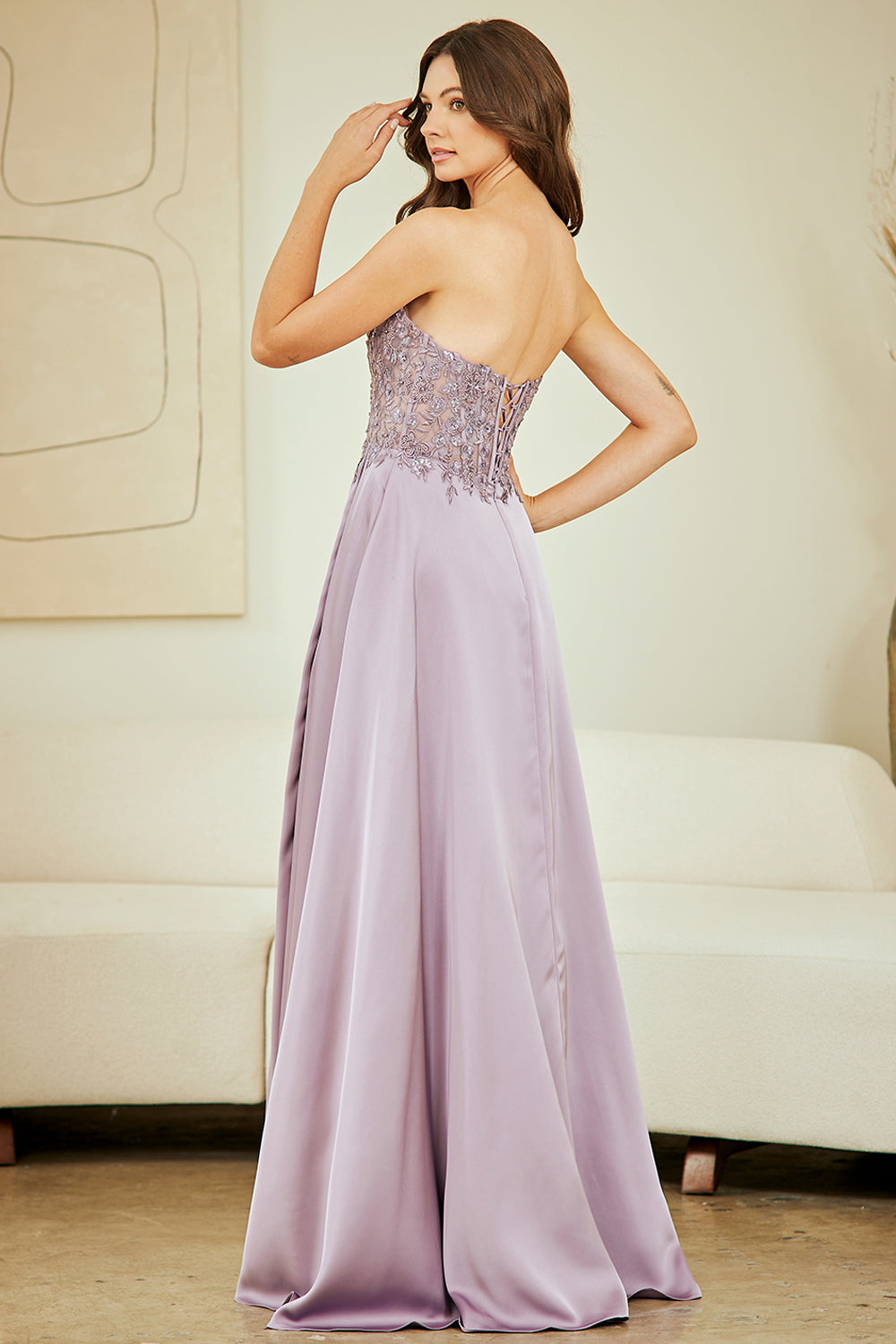 Applique Strapless Slit Gown by Amelia Couture 6204