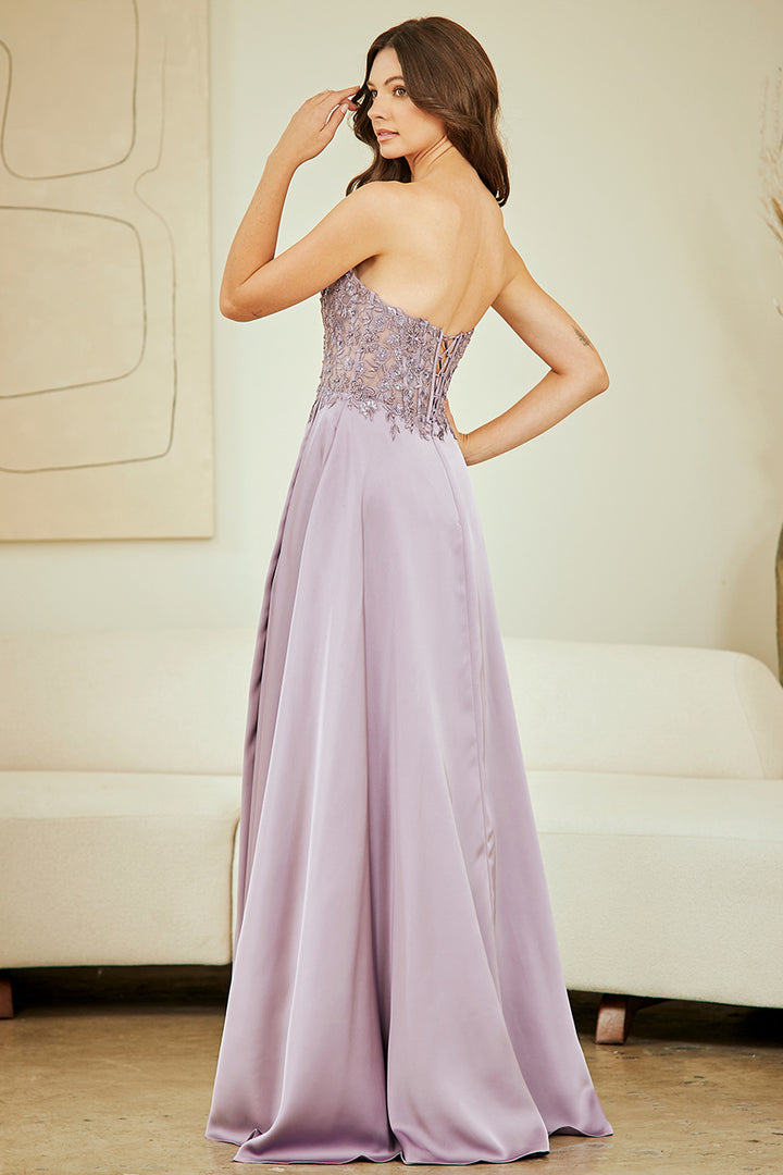 Applique Strapless Slit Gown by Amelia Couture 6204