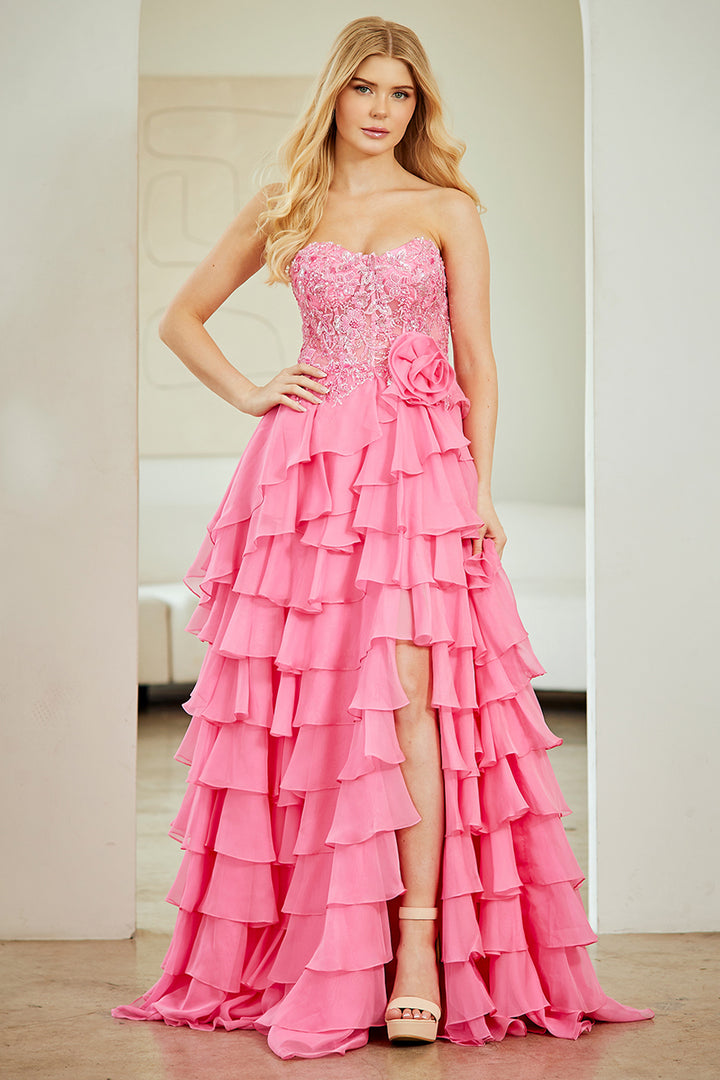 Strapless A-line Tiered Gown by Amelia Couture 7087