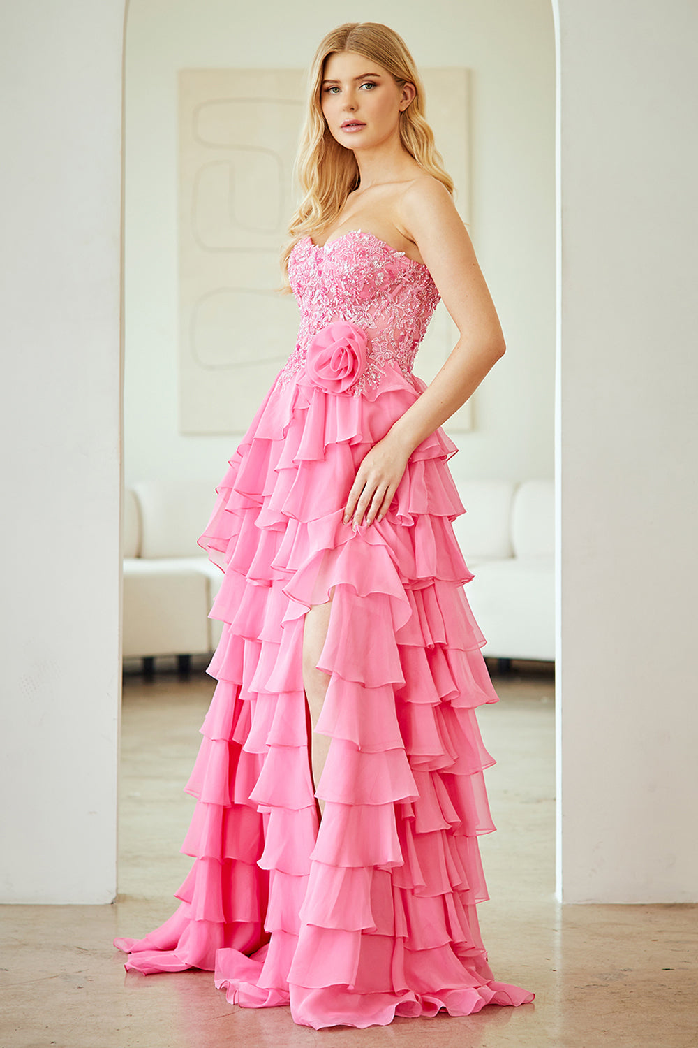 Strapless A-line Tiered Gown by Amelia Couture 7087