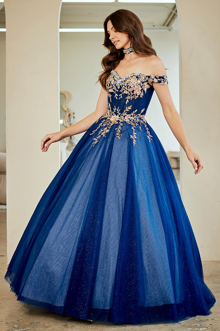 Embroidered Off Shoulder Gown by Amelia Couture 8063